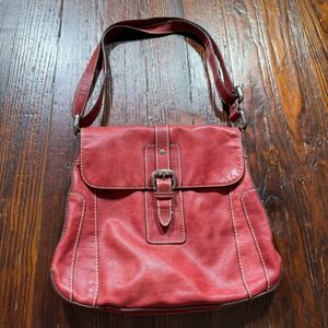 Fossil Shoulder Bag Red Leather Crossbody Purse Handbag Magnetic Y2K Vintage